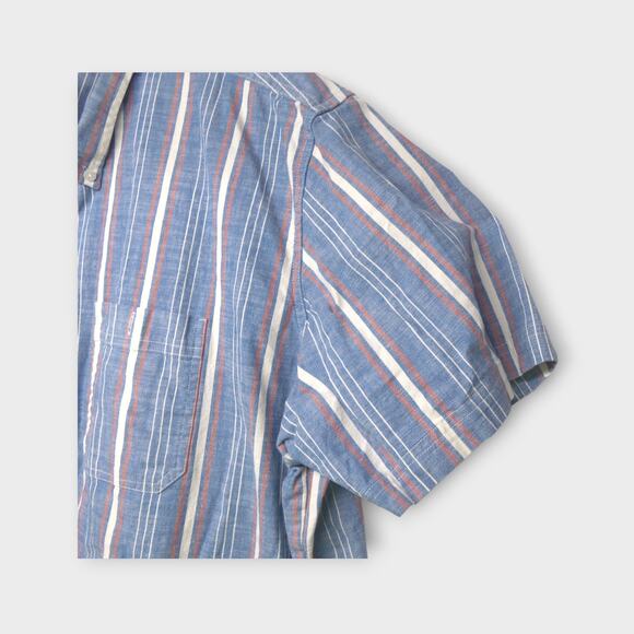 Mens L.L. Bean Blue Striped Button Down Short Sleeve Shirt Size XXL - Picture 3 of 7
